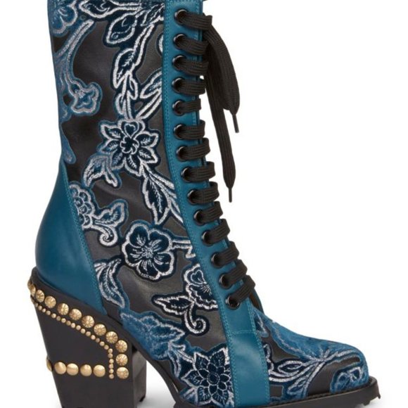 Chloe Lasered Velvet Leather Booties 38